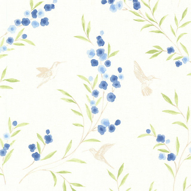 Lineanna Blue Floral Wallpaper Bolt Modern By Brewster