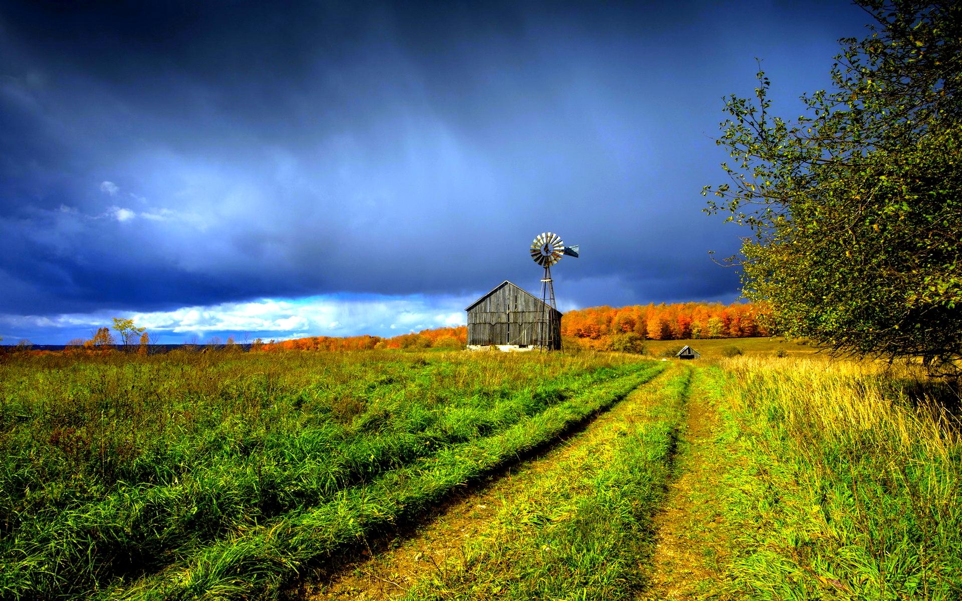 Beautiful Farm House Windmill HD Wallpaper