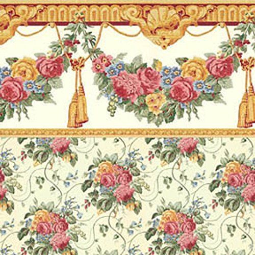 Dollhouse Wallpaper Roses And Tassels In Gold By Itsy Bitsy Mini