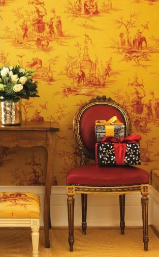 Red And Gold Toile Chairs Sort