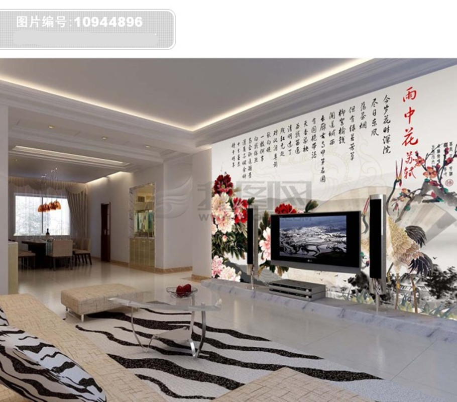 Peony Background Wallpaper Sofa Tv Chinese Style Ink Jpg