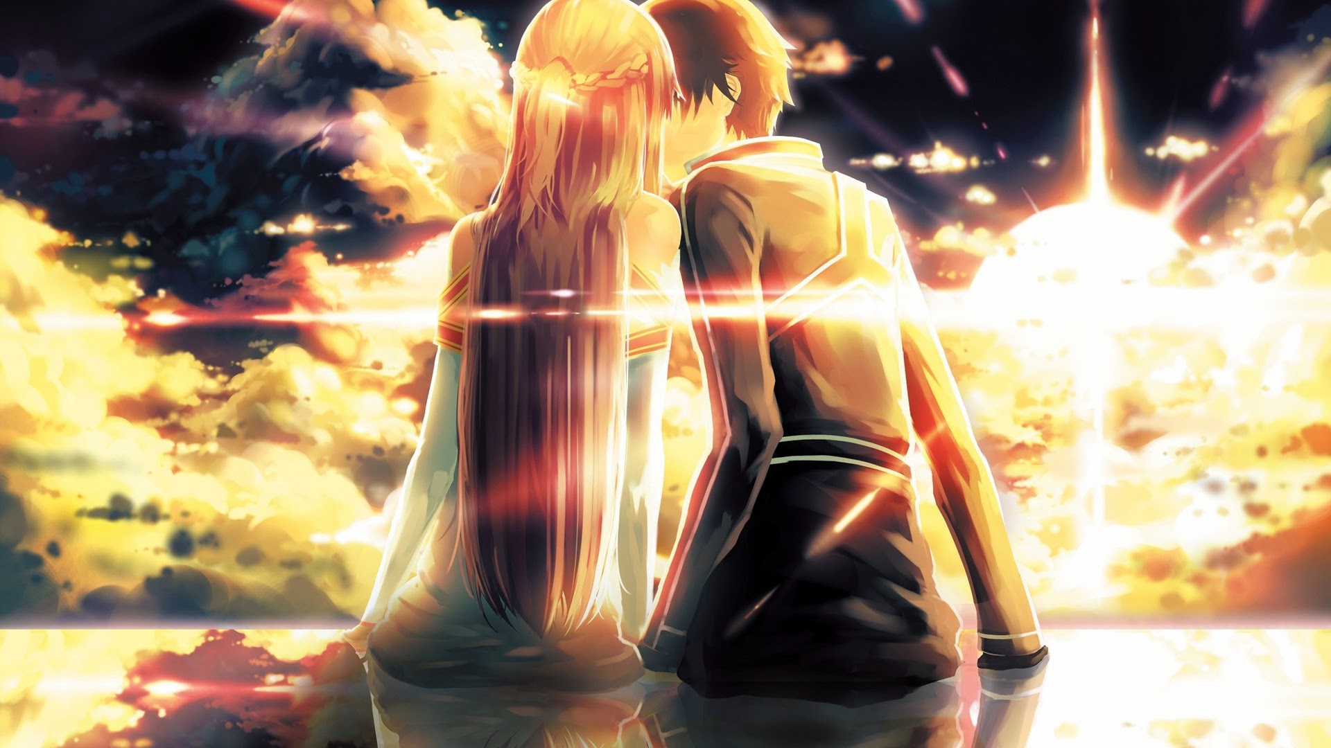 asuna kirito kiss sword art online sunset anime hd wallpaper