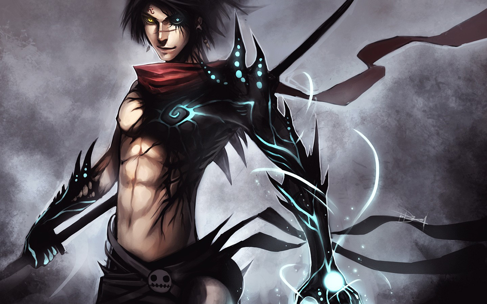 Warrior Abs Scar Bicolor Weapon Male Anime HD Wallpaper Background