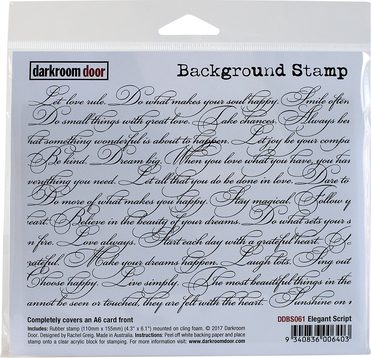 Amazon Darkroom Door Elegant Script Background Cling Stamp
