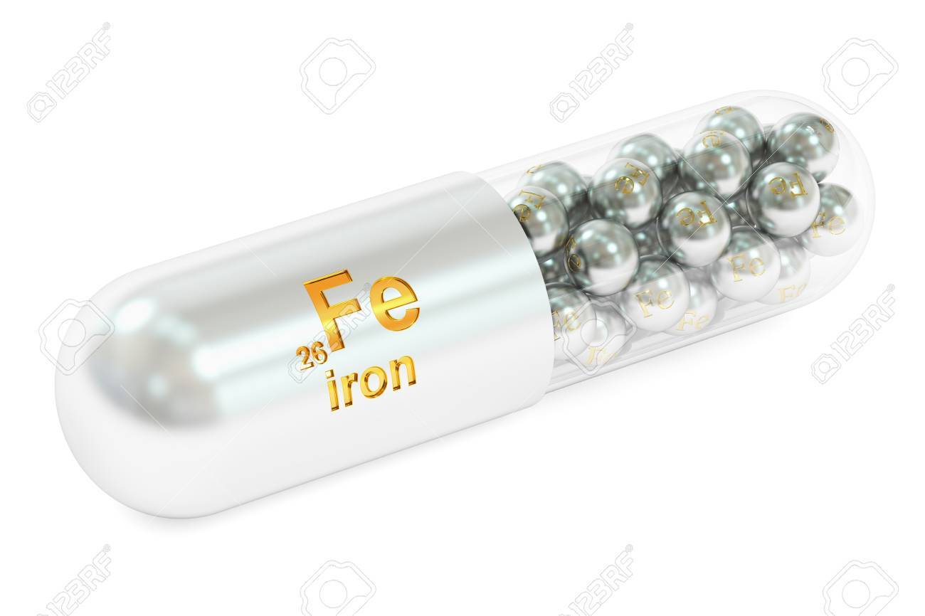 Capsule With Iron Fe Element Dietary Supplement 3d Rendering