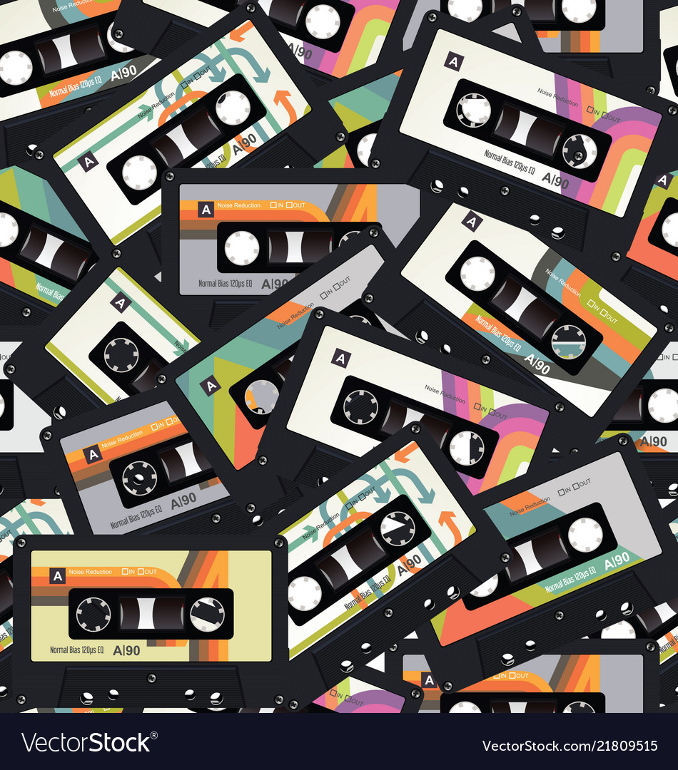 Retro Vintage Cassette Tape Seamless Background Vector Image