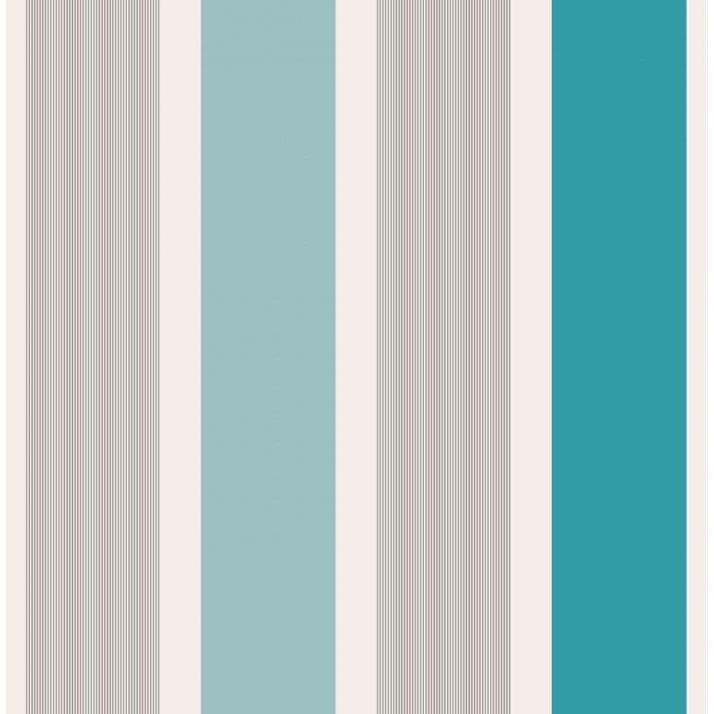 Mangum Striped Designer Feature Wallpaper Teal Silver White