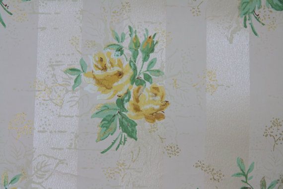 S Vintage Wallpaper Yellow Roses On White By Hannahstreasures