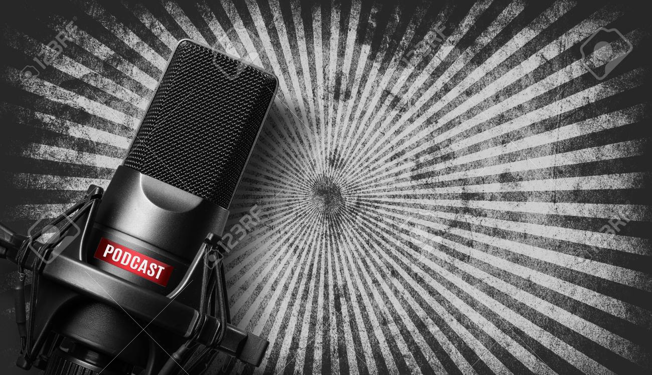 Studio Microphone With A Podcast Icon Over Grunge Background Stock