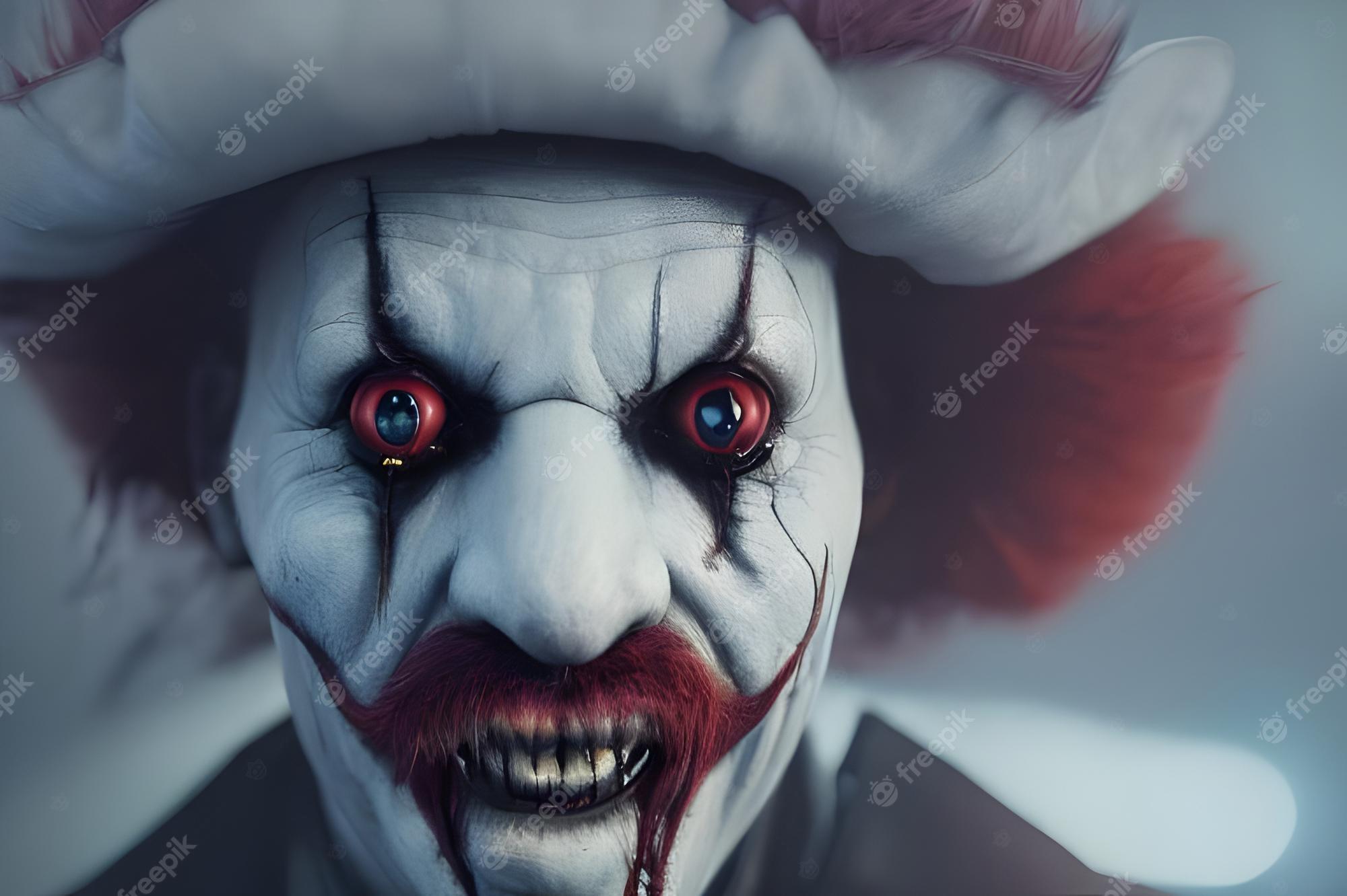Premium Photo A Creepy Clown With Red Eyes And
