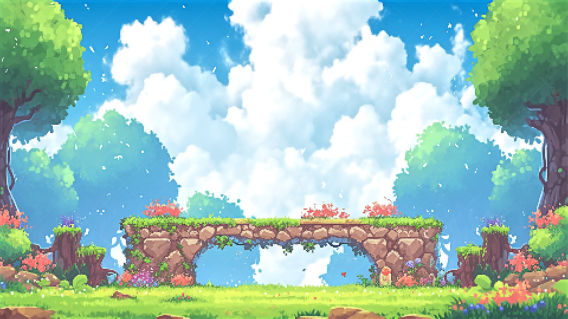 Premium Vector Pixel Art Game Background Grass Sky And Cloudspixel Wallpaper