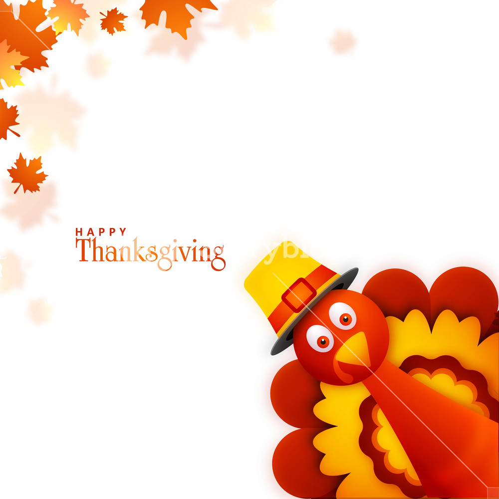 Cute Turkey Bird On Maple Leaves Background For Happy Thanksgiving