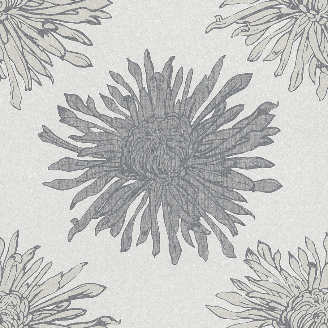 Glam Chrysanthemum Floral Grey Silver Wallpaper By Rasch