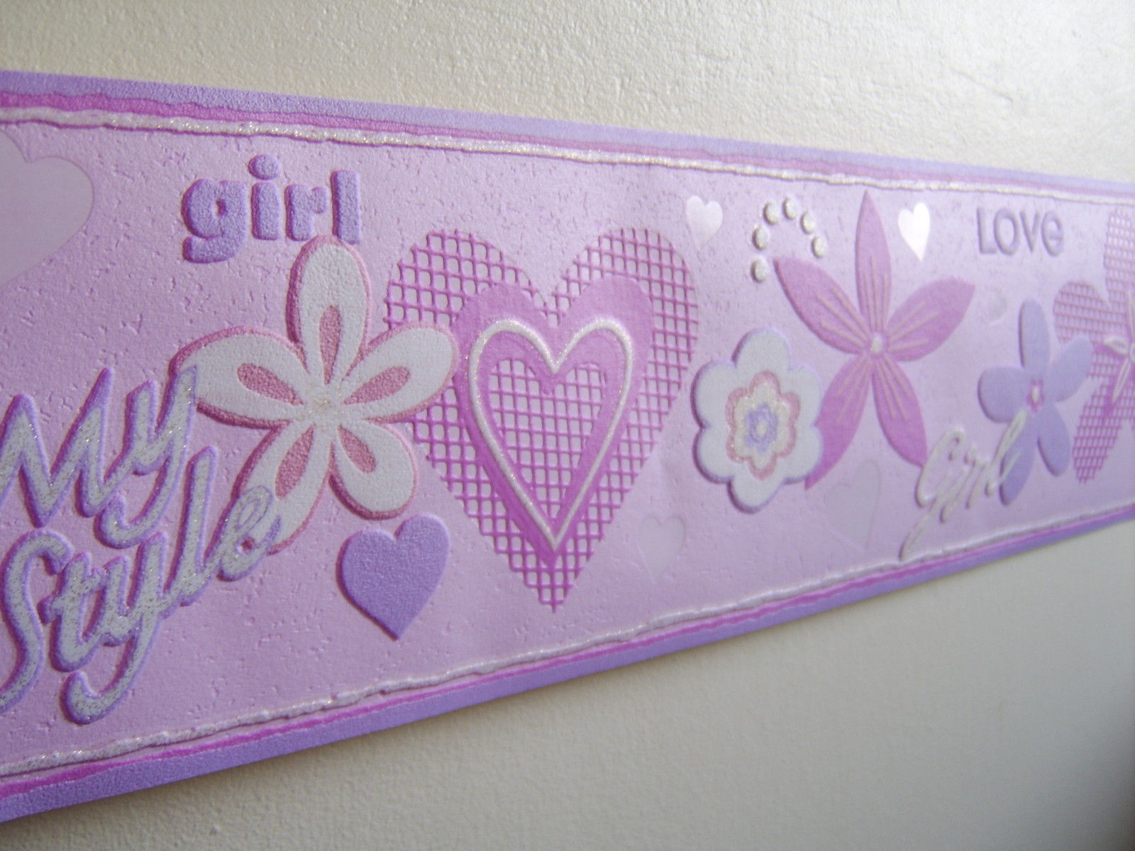Pink Girls Love Purple Hearts Heart Flower Style Wallpaper Border New