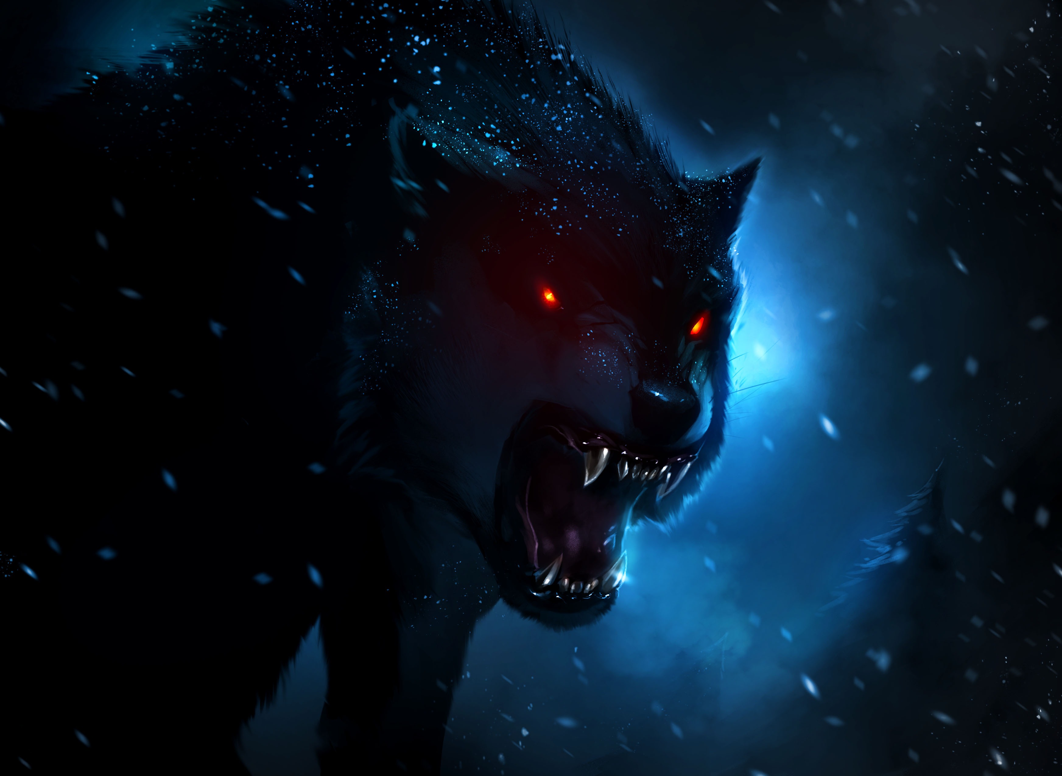 Red Eyed Wolf Hunting In Pine Wood Fantasy Artwork
