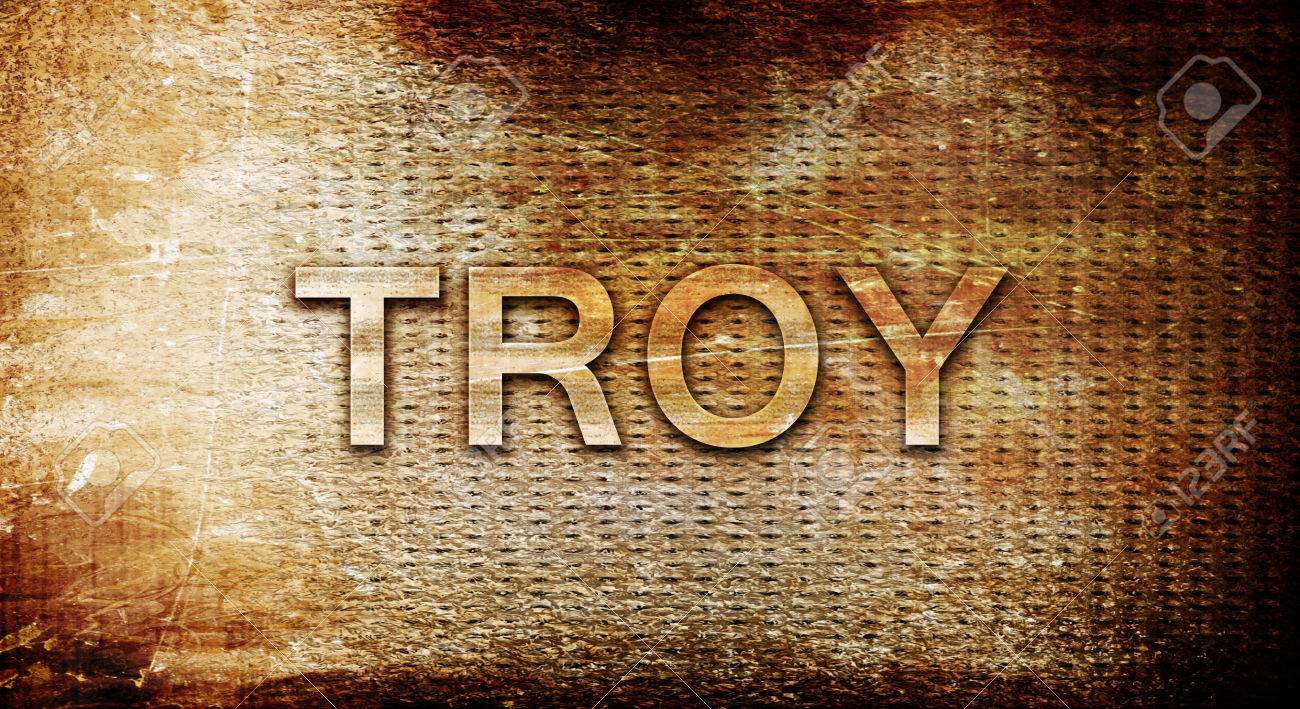 Troy 3D Rendering Text On A Metal Background Stock Photo