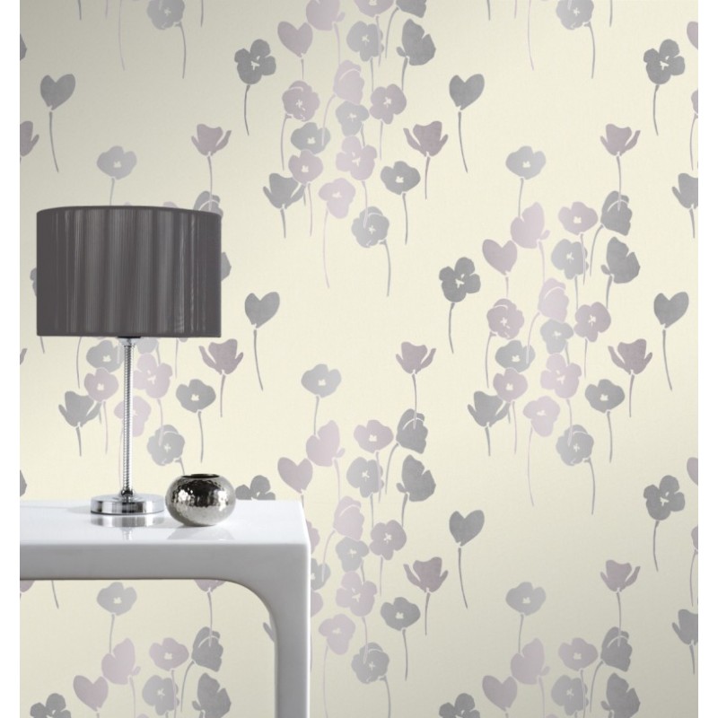 Reflections Lilac Silver Poppies Wallpaper by Whitewell Interiors 800x800