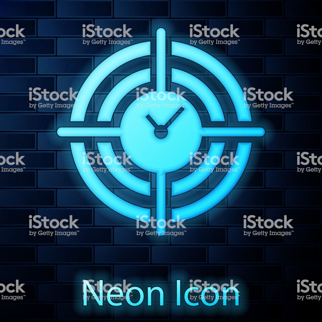 Glowing Neon Time Management Icon Isolated On Brick Wall