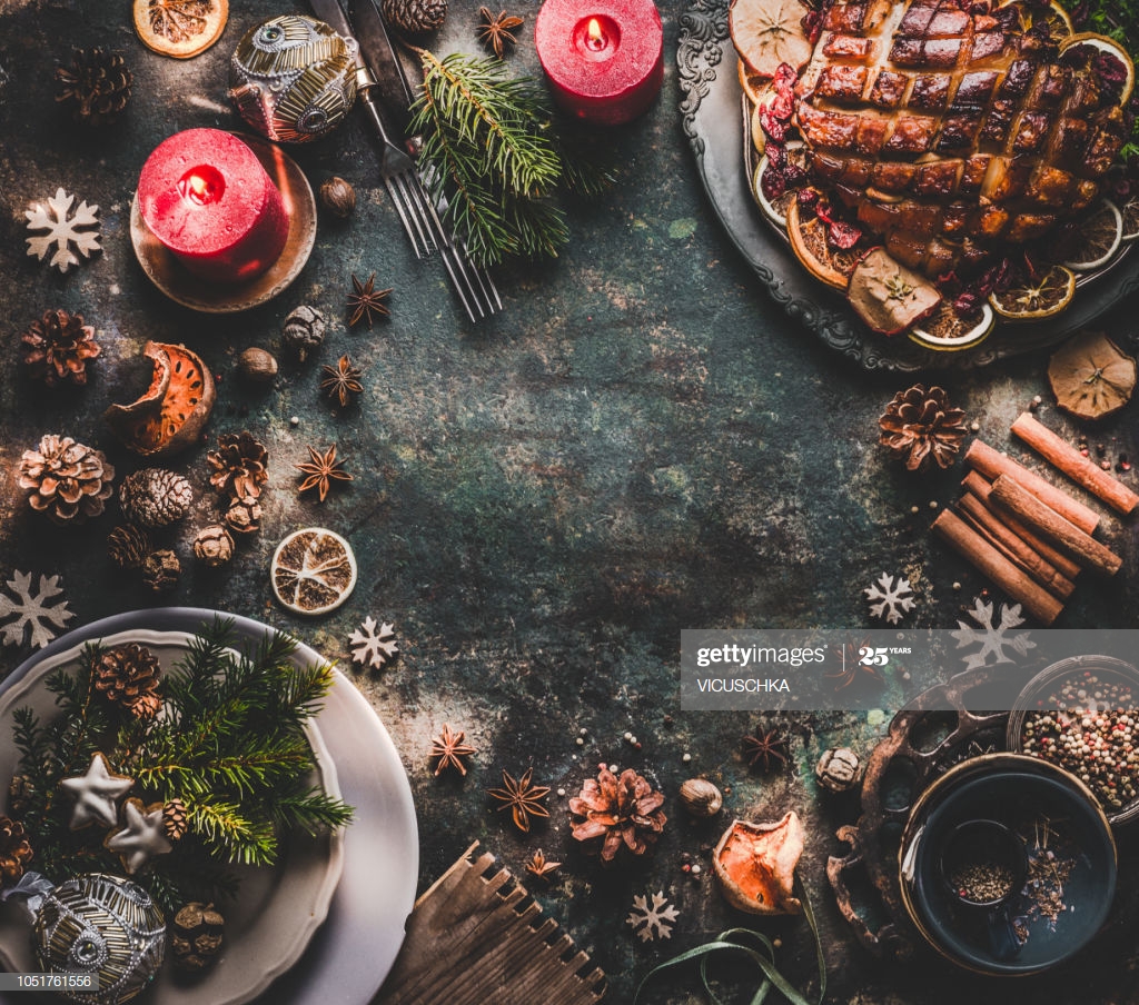 Christmas Dinner Background With Roasted Pork Ham Flavors