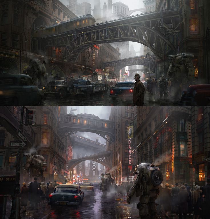 Dieselpunk Streetscapes By Eddie Mendoza Steampunk City