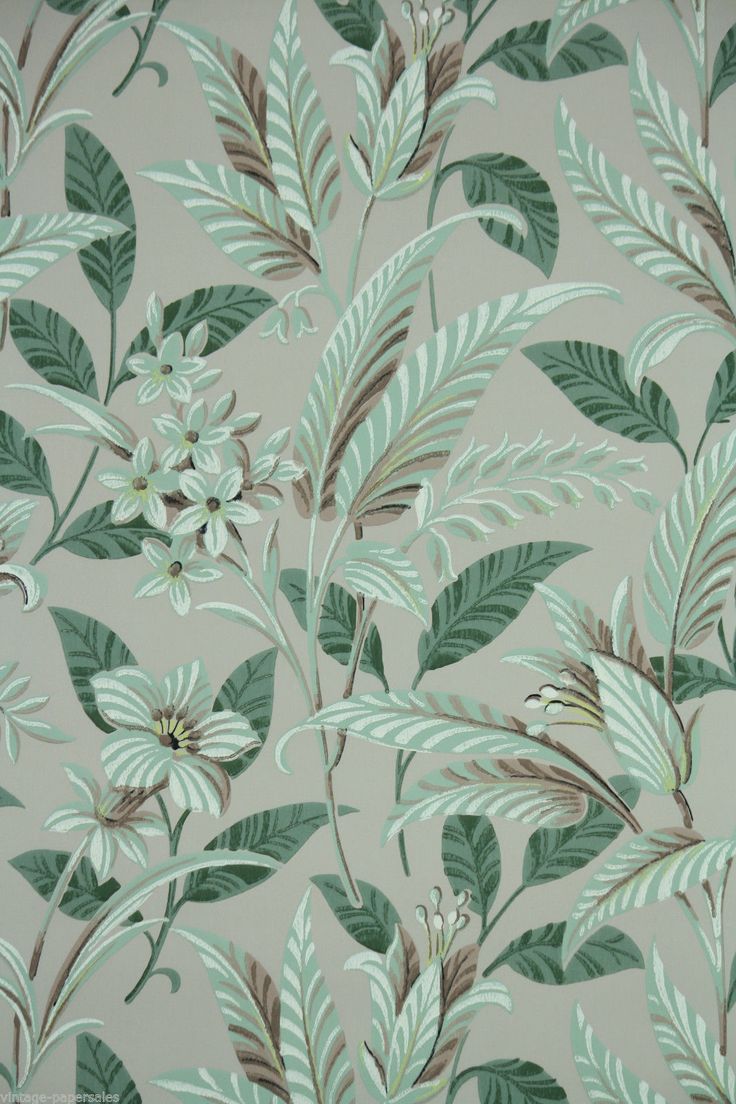 Vintage Wallpaper Large Tropical Leaf green and brown floral pattern
