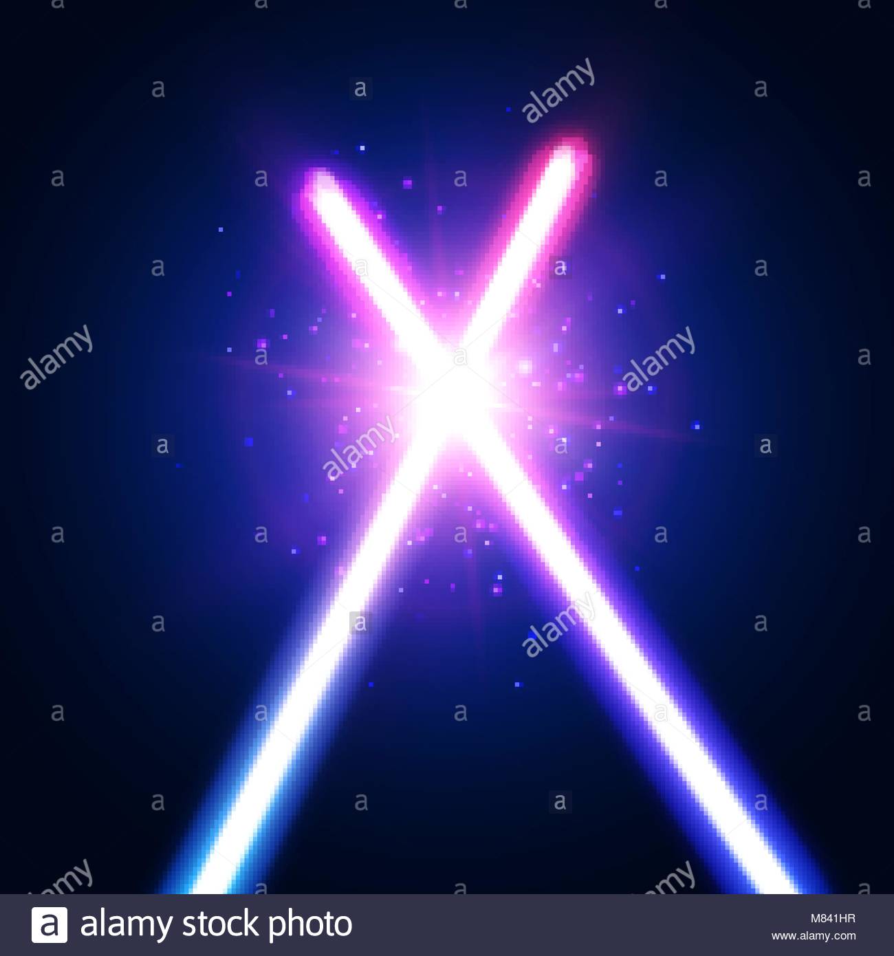 Abstract Background With Two Crossed Light Neon Swords Fight Stock