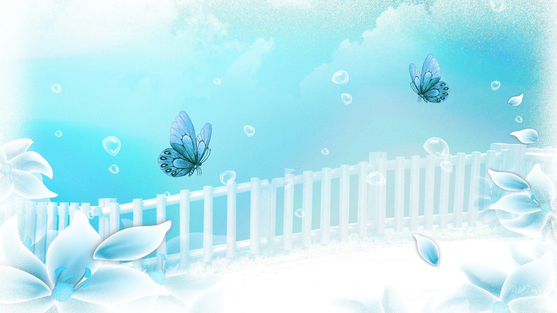 Dreamer Aqua Flower White Blue Wallpaper