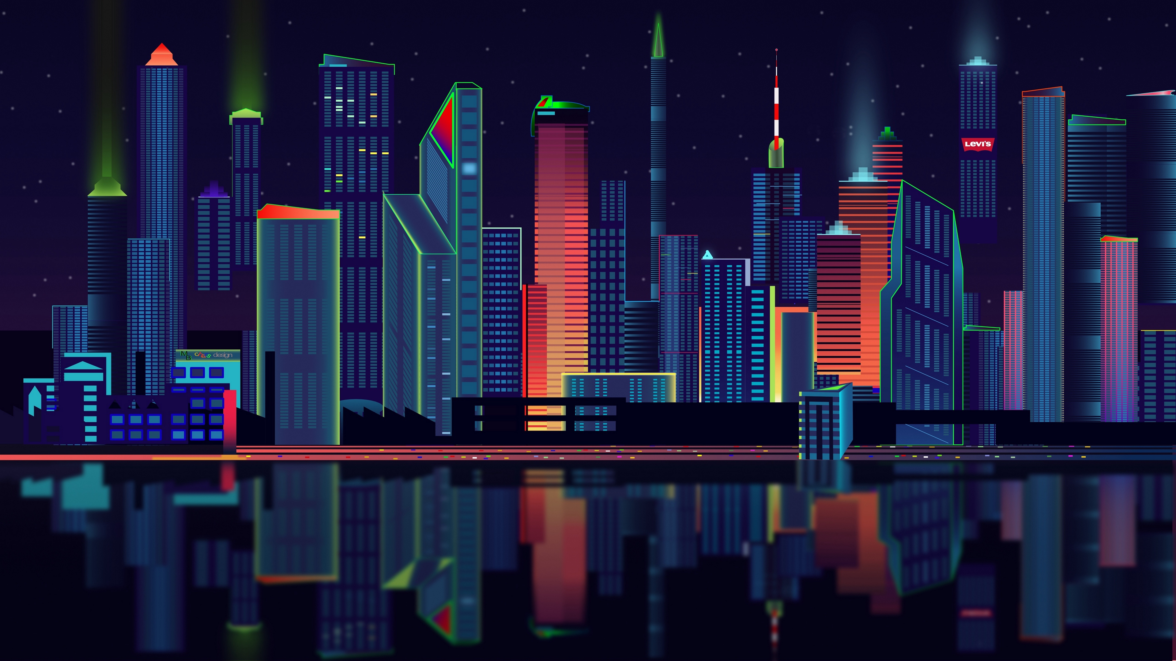 2d City Vector Panorama Wallpaper
