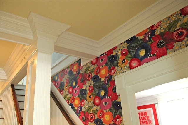 Poppy Wallpaper Hallway Beams Stairs Caviar Dreams