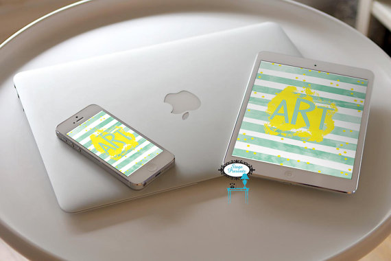 Striped Monogrammed Artsy Cell Phone Wallpaper Tablet