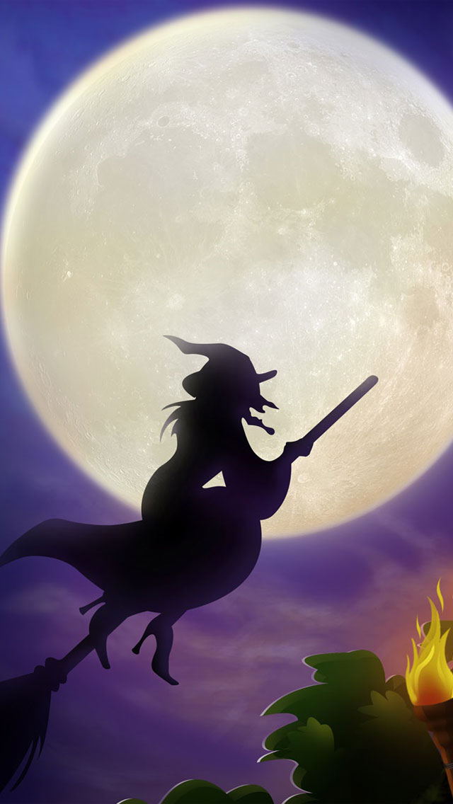Full Moon Witch On The Broom iPhone Wallpaper