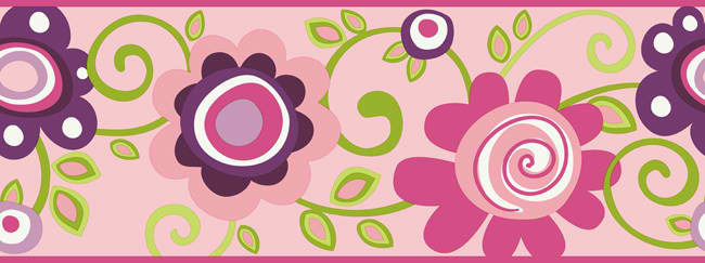 Pink Purple Floral Scroll PW3954B Wallpaper Border   Baby Nursery