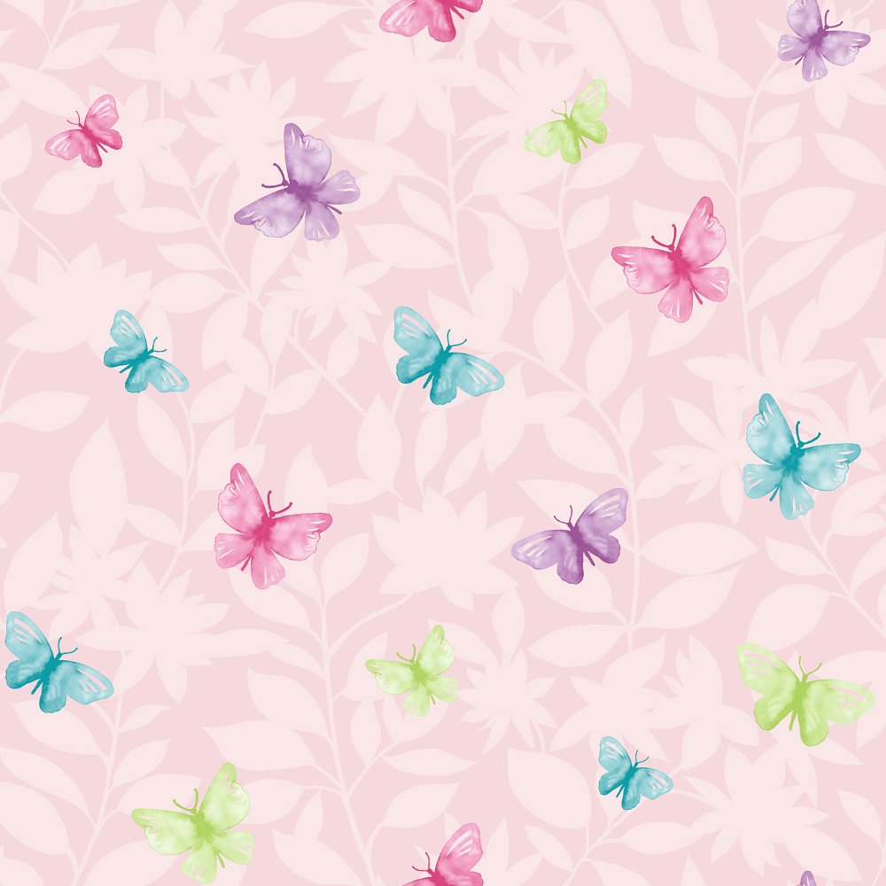  Butterfly Floral Pattern Glitter Motif Textured Wallpaper 204414