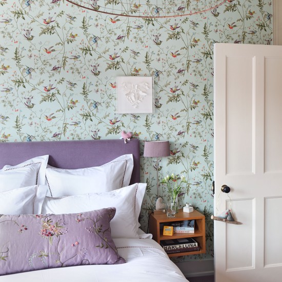 The Use Of Bold Decorative Wallpaper Coupled With Plain White Linen