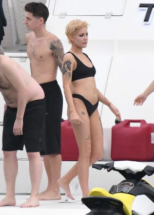 Halsey In Black Bikini On A Yacht Miami