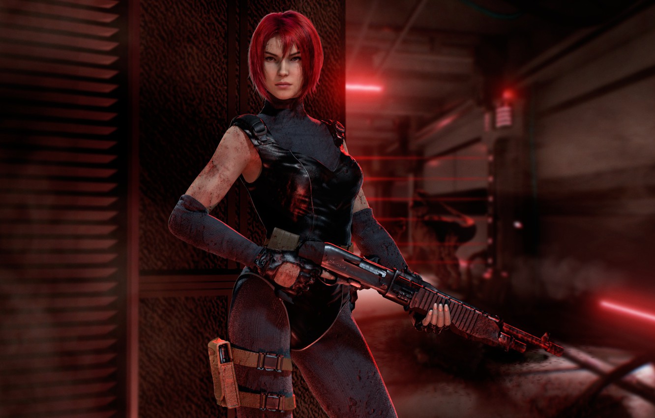 Wallpaper Girl Red Regina Shotgun Dino Crisis Image