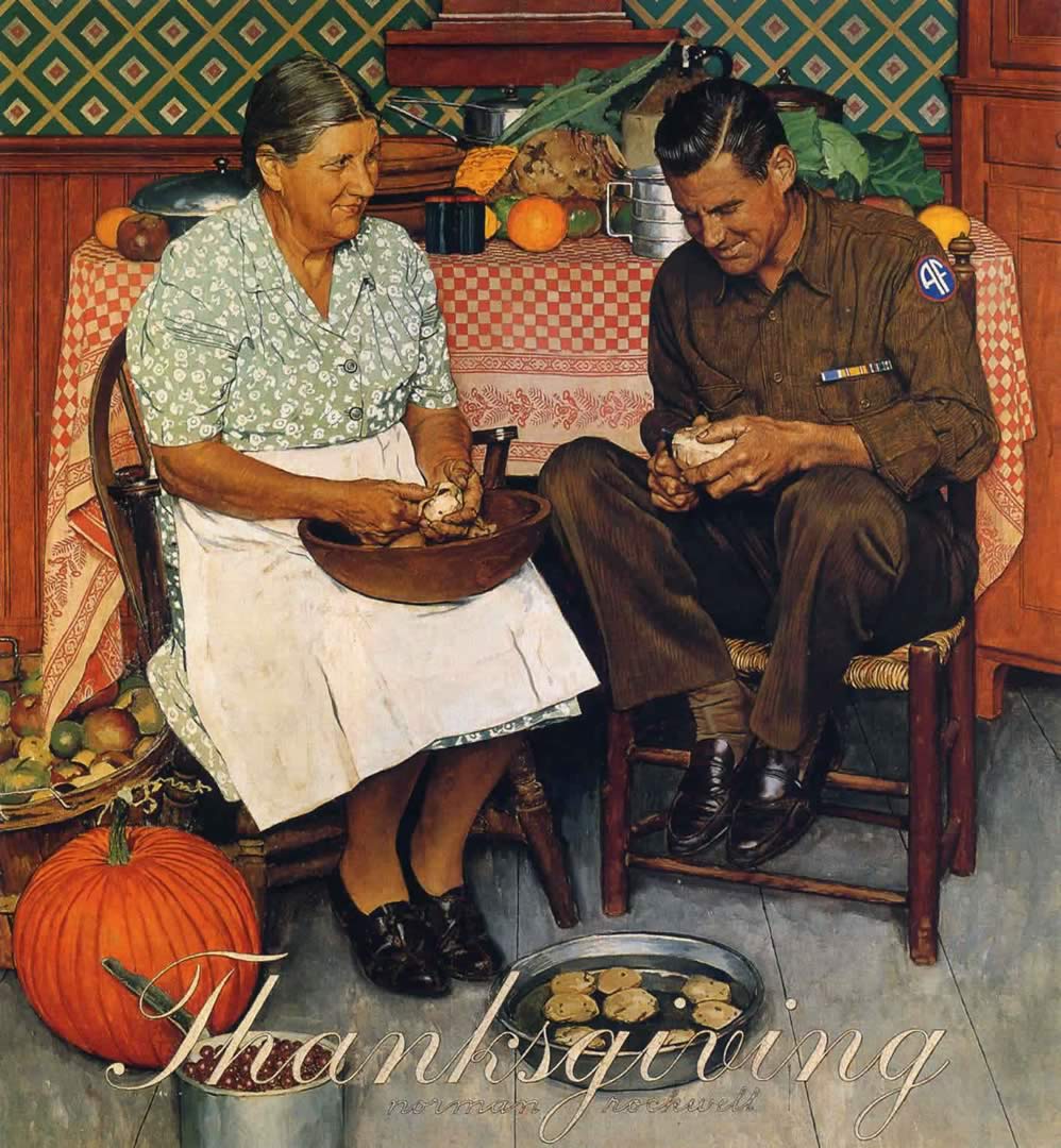 Thanksgiving Mother And Son Peeling Potatoes Norman Rockwell