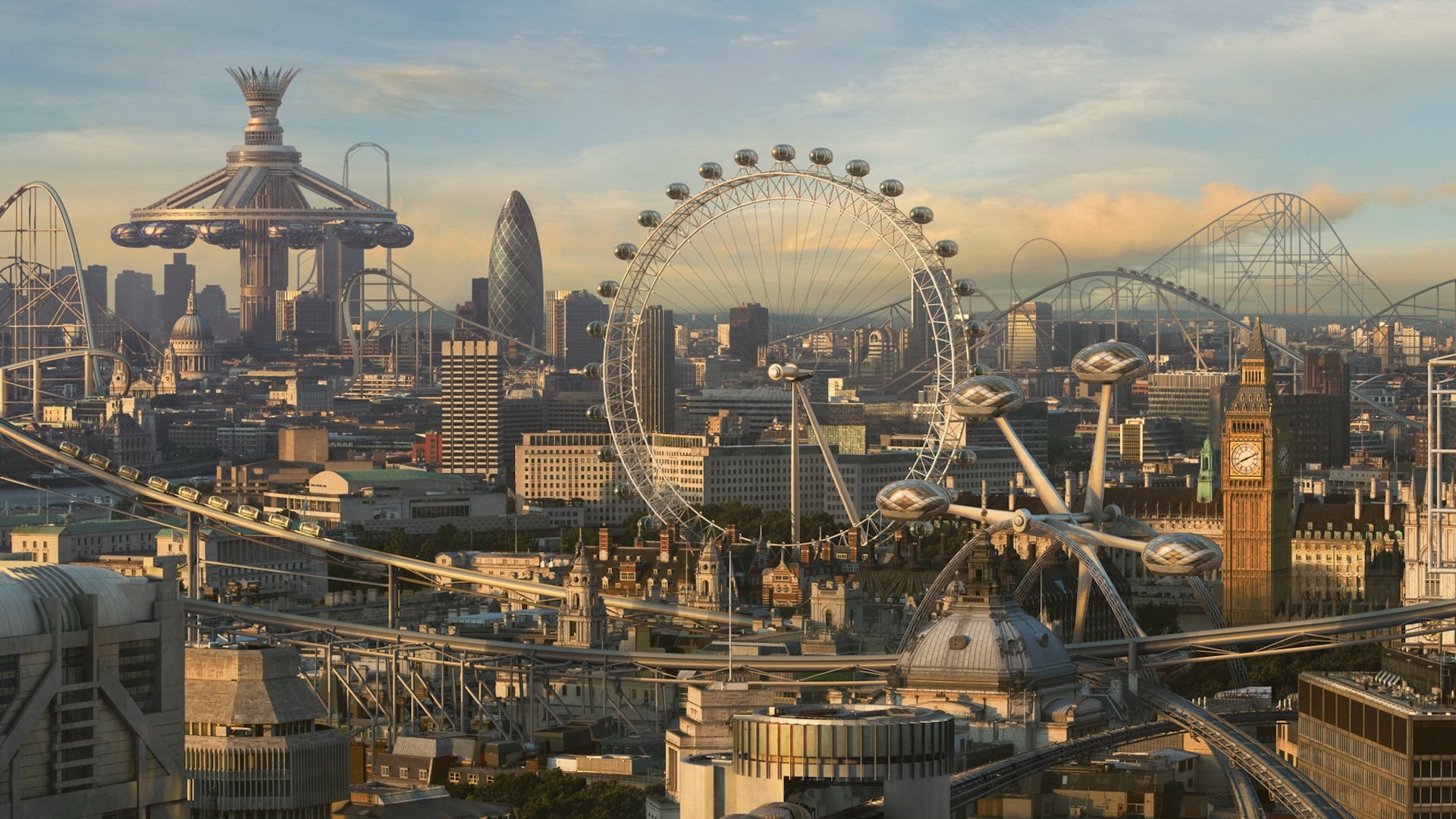 Futuristic Theme Park City HD Wallpaper