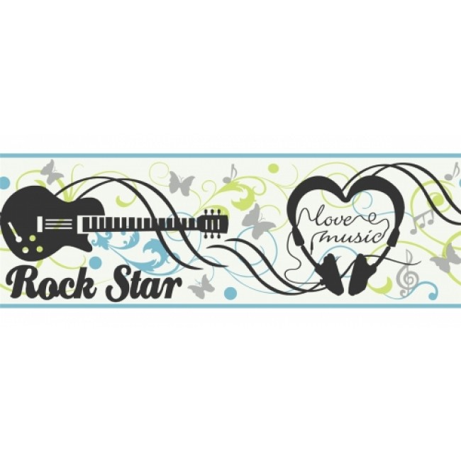 Girls Rock Star Music In Lime And Blue Wallpaper Border Pw4052b All