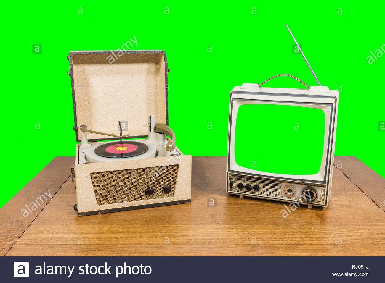 Vintage Portable Record Player And Television With Chroma