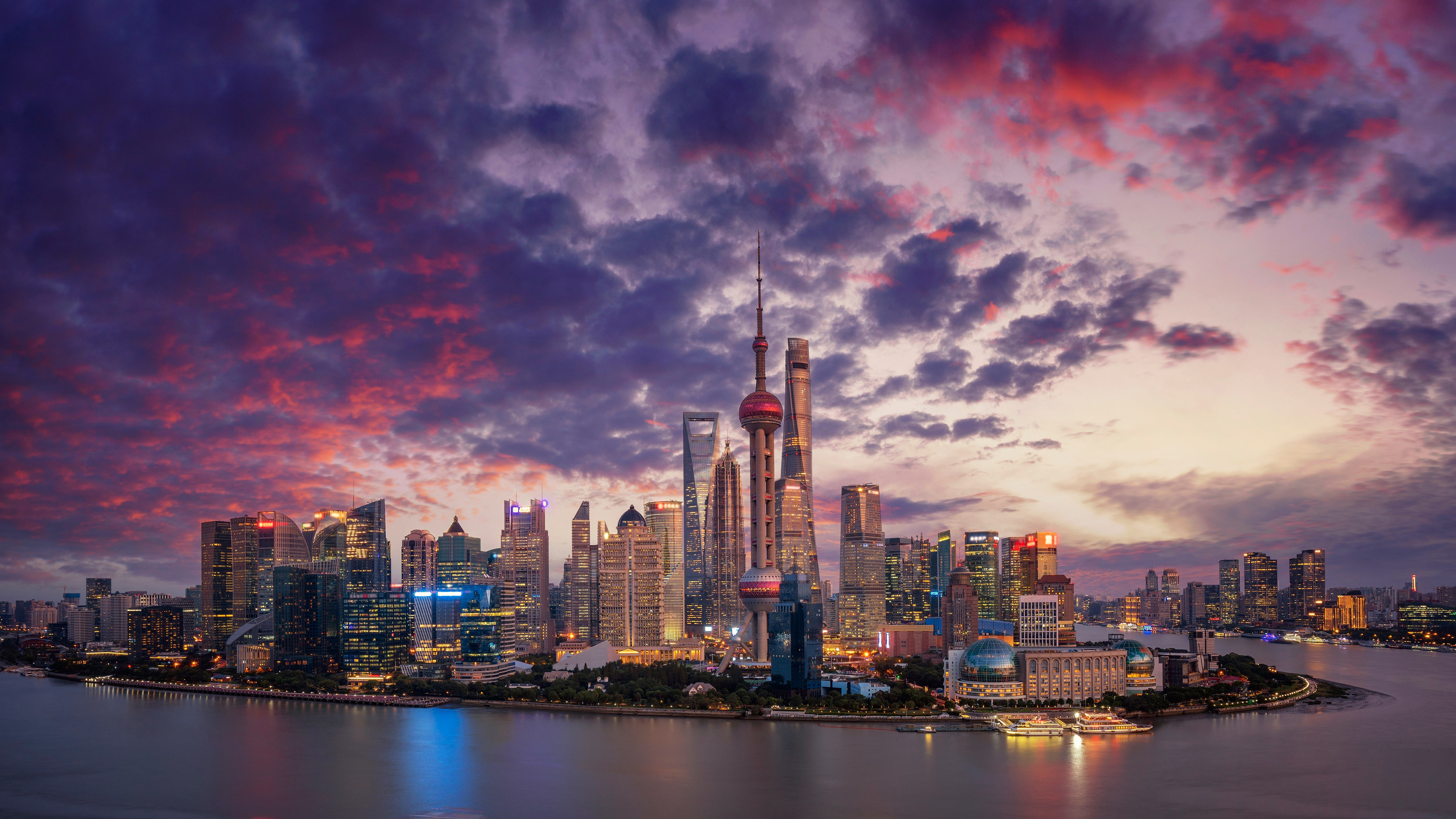 Aerial Shanghai Skyline And Skyscrapers Wallpaper HD City 4k