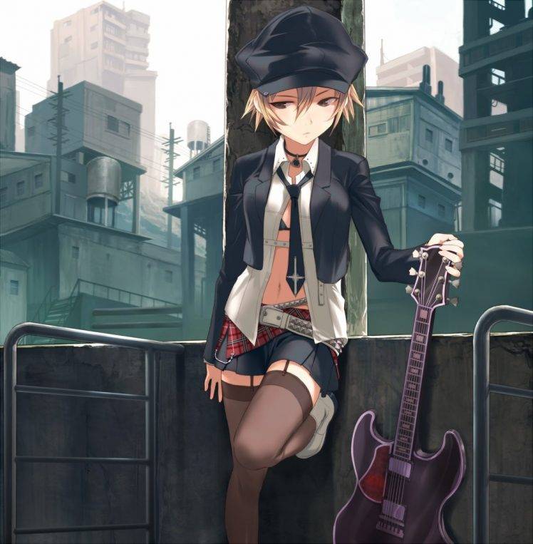Anime Girls Guitar Punk Wallpaper HD Desktop And