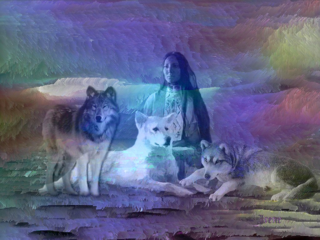 The Wolf Wolves And Native American Girl Wallpaper