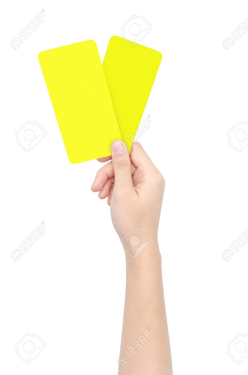 Hand Showing Two Yellow Card Isolated On A White Background With