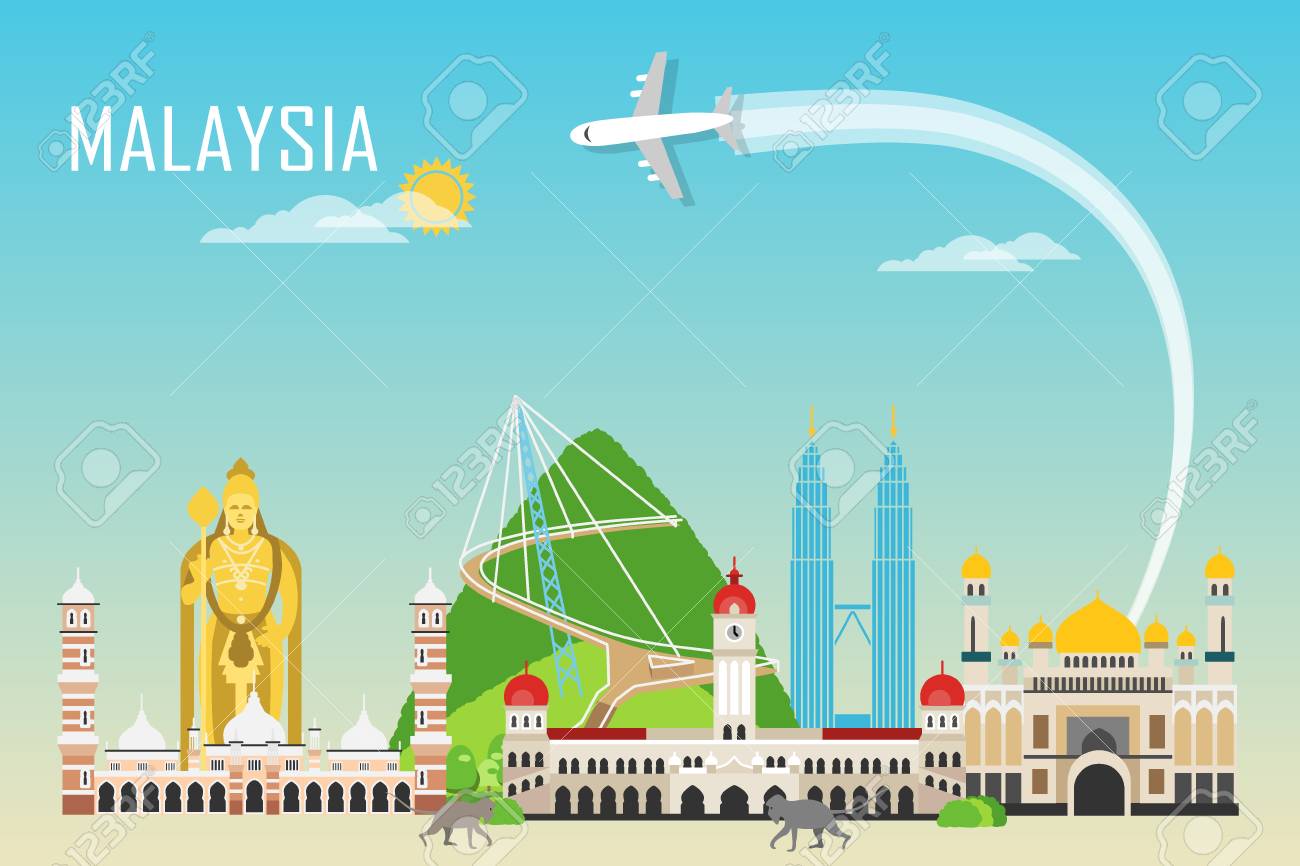 Travel Background With Landmarks Of Malaysia Web Advertising