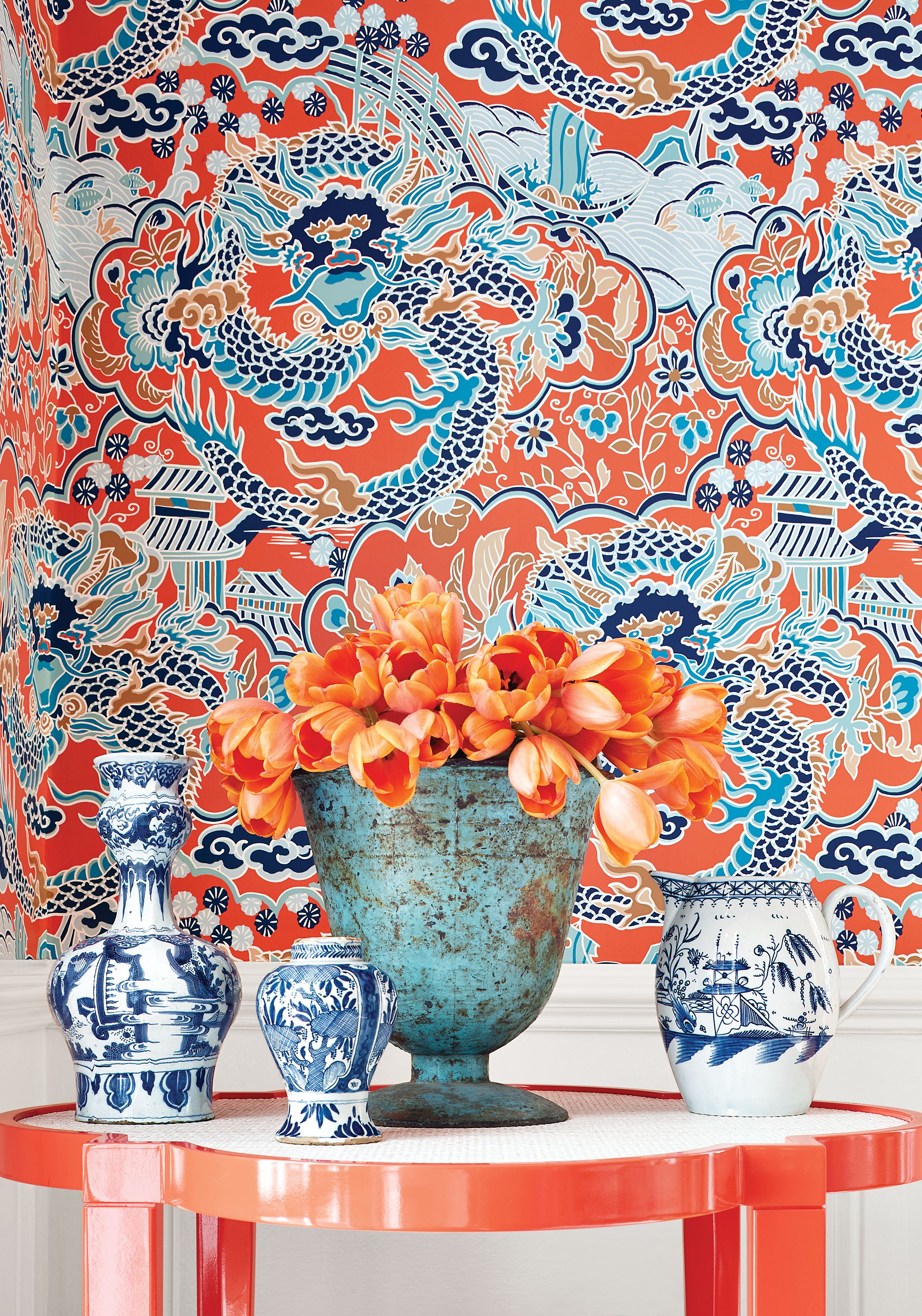 Greenwich Side Table With Image Chinoiserie Wallpaper