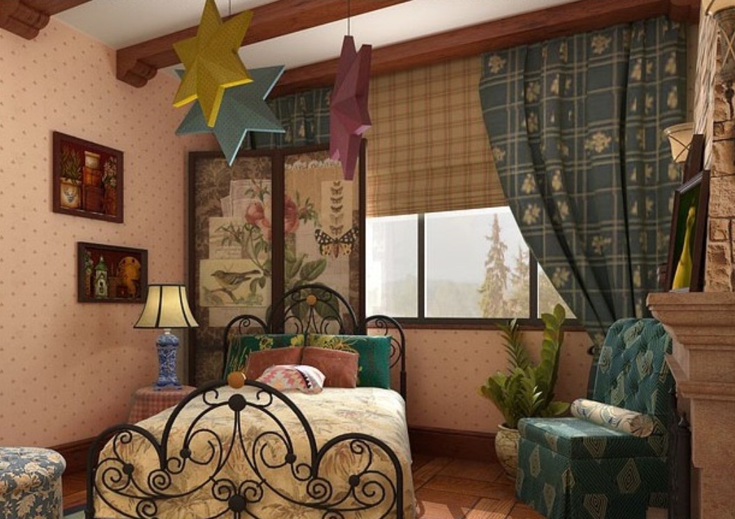 Europe New Home Bedroom Interior With Tree Wallpaper