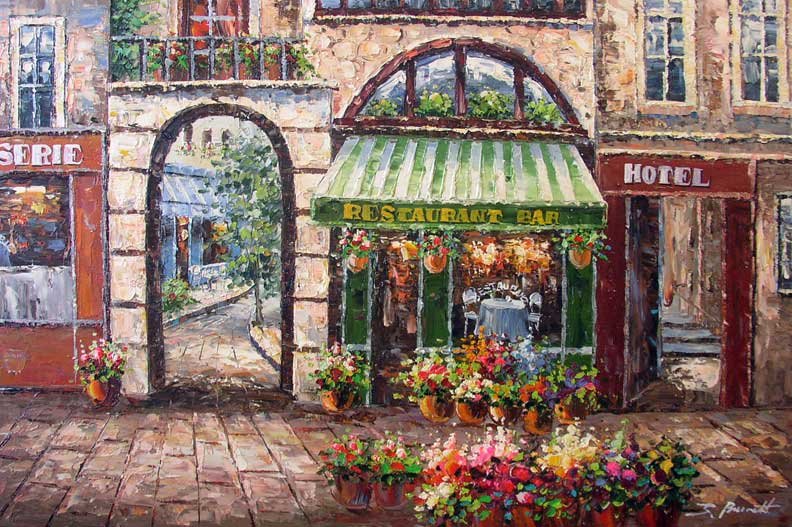 French Cafe Painting Wallpaper