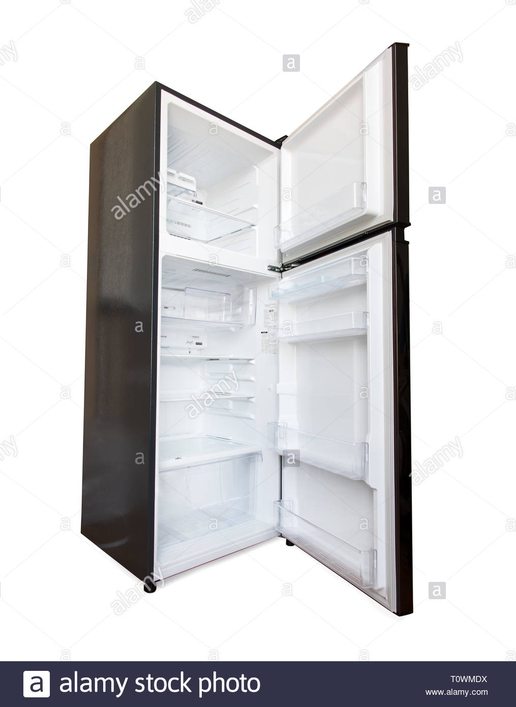 The Open New Fridge Isolated On A White Background Empty