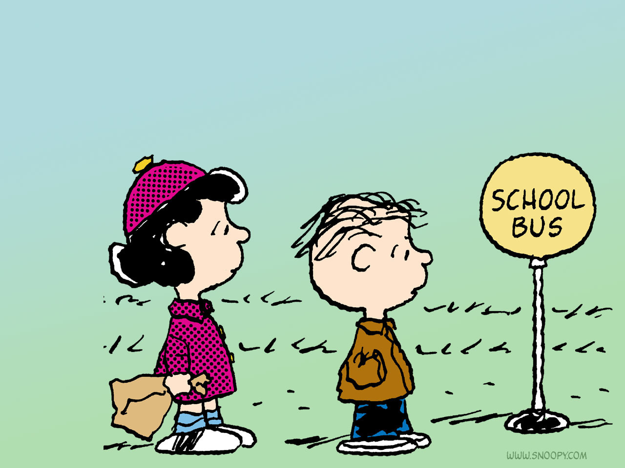 school bus linus and lucy Peanuts Wallpaper